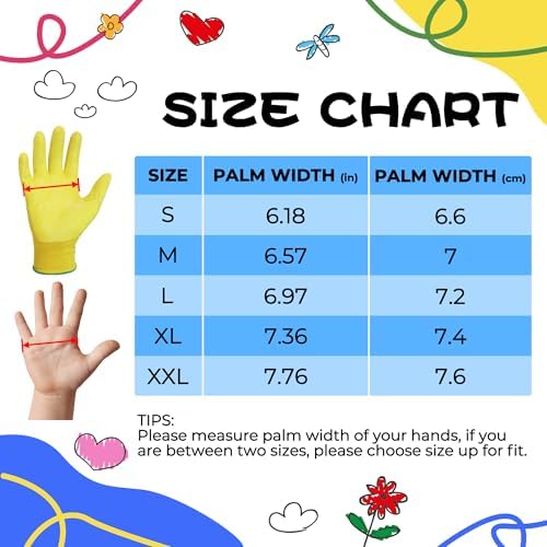 HANDLANDY 2 Pairs Kids Gardening Gloves, Grippy Kids Work Gloves, L