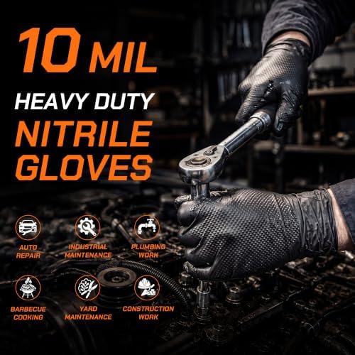 10 Mil Nitrile Gloves Disposable Mechanic Gloves Rubber Latex Cooking Gloves Black Rubber Disposable Gloves Black Nitrile Latex Gloves XL HEAVY DUTY Mechanic Nitrile Gloves 100 Count