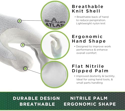 SHOWA Atlas 370B Professional Nitrile Work Gloves,for Landscaping, Gardening & Assembly, General Purpose Gloves