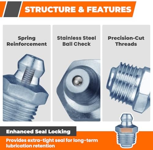 100PCS Grease Fittings Assortment, 18 Essential Sizes SAE & Metric Zerk Grease Fittings Kit– Includes UNF NPT 1/4" 1/8" M6 M8 M10, Straight 45 90 Degree for Grease Guns