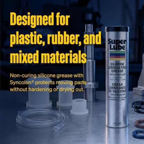 Super Lube Silicone Lubricating Grease w/Syncolon - Waterproof, All Purpose, Food-Grade Grease - Rust Protection - Automotive & Industrial Use - Translucent White - Cartridge - 14.1 oz (92150)