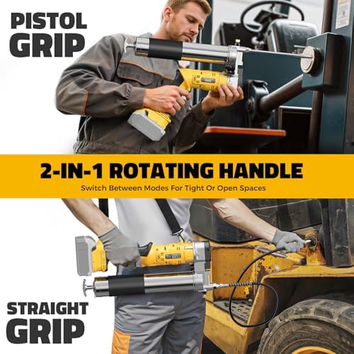 Ecarke Cordless Grease Gun Compatible with DeWalt 20V Battery, 12000PSI Max Electric Grease Gun, Dual Pistol & in-Line Grip, Works with Bulk & Cartridge Grease, with 39" Hose & 4 Couplers (Tool Only)
