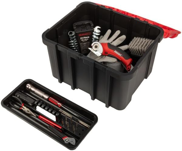 Plastic Tool Box Organizer - 18.7” Extra Large Portable Toolbox with Removable Tool Organizer Tray and Deep Storage Box - Heavy Duty Plastic Toolbox Caddy Tote with Handle by Stalwart (Red)