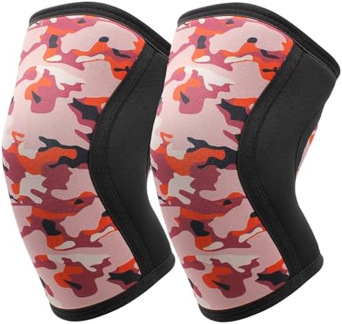 Knee Compression Sleeves for Men Women Weightlifting Knee Sleeves, 7mm Neoprene Knee Brace for Men Women, Thick Compression Brace for Weightlifting Powerlifting Squatting Cross Fit Training (Red Camo, Large)
