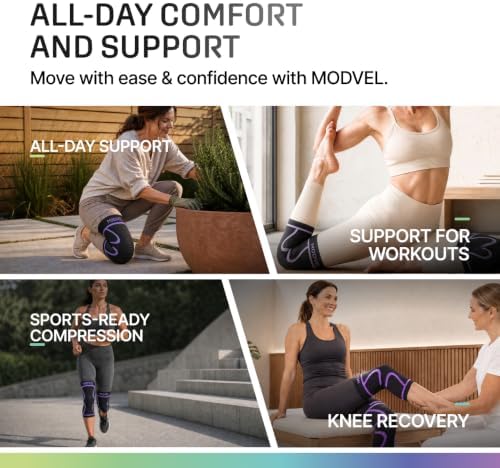 Modvel 2 Pack Knee Brace for Women - Knee Support for Walking, Knee Compression Sleeves for Pain Relief, Knee Sleeves for Women, Knee Brace for Sports, Workouts & Arthritis
