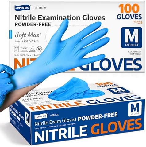 Supmedic Medical Soft Max Nitrile Exam Gloves Powder-Free Disposable 100 Ct