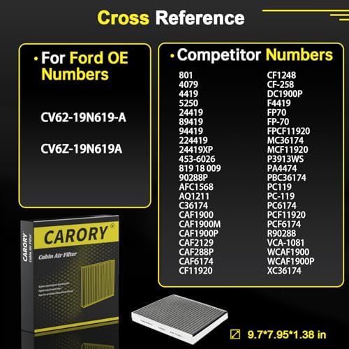 Cabin Air Filter w/Activated Carbon for Select 2013-2023 Ford, Lincoln Models - C-Max, Escape, Focus, Transit Connect, MKC, CV6Z-19N619A, FP-70, 2014 2015 2016 2017 2018 2019 2020 2021, CF921