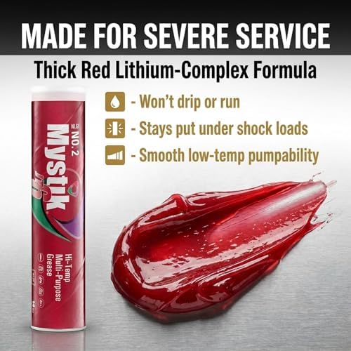 Mystik JT-6 High Temp Grease Tubes for Grease Gun, Multi Purpose Red Lithium Complex, NLGI 2, Wheel Bearing Grease, 14 oz, 10 Pack