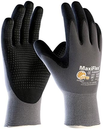 MaxiFlex Endurance 34-844 Seamless Knit Nylon Work Glove with Nitrile Coated Grip on Palm & Fingers (Pack of 3),Black and Gray
