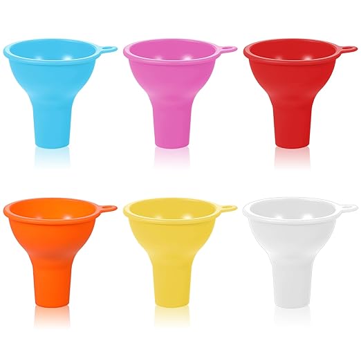 6 Pcs Silicone Kitchen Funnel Set, Wide Mouth Funnel Flexible Canning Silicone Funnels for Filling Bottles Oil Water Home Restaurant Jars Cans, 3.2 x 1 Inch (Multi Color)