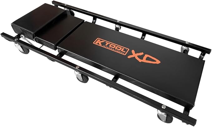 K Tool International XD74962 40" Metal Creeper with Adjustable Headrest, Fully Padded, Epoxy Coated Steel Frame, Six 2 Inch Oil Resistant Swivel Casters, Lightweight Design for Garage and Shop Use