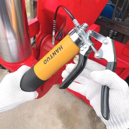 Grease Gun Kit, 8000 PSI Heavy Duty Pistol Grip Grease Gun with 14 OZ Capacity, Includes 90° Grease Adaptor & 0.53" Grease Coupler, Grease Guns for Automotive, Agricultral, Industrial, Marine
