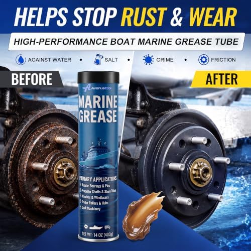 4 Pack 14 oz Marine Grease Tube, Premium Marine Grade Grease, Waterproof High Temp (0°F - 500°F) Bearing Lube for Propeller Shafts, Rudder Bearings, Trailers & Boat Maintenance