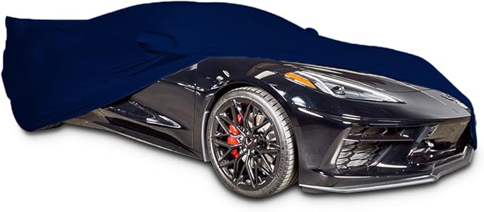 SR1 Performance USA Ultraguard Corvette Car Cover Custom Fit for C8 Corvette (2020-2026) – Indoor Stretch Satin Dust Protection, Soft Breathable Snug Fit (Dark Blue)