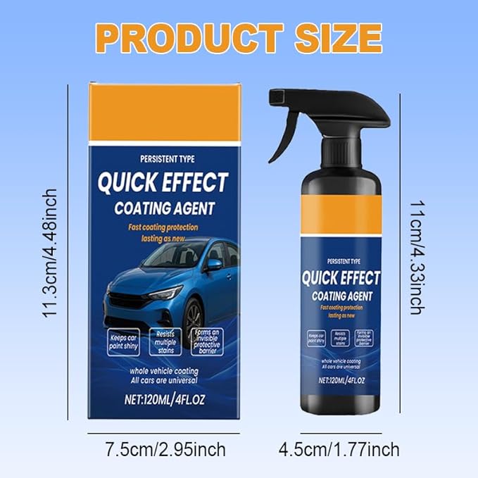 Car Coating Spray, Quick Effect Coating Agent, Oil Film Emulsion Glass Cleaner, Polish Spray Waterless Wash Wax for Scratches (2PC+Sponge+Cloth)