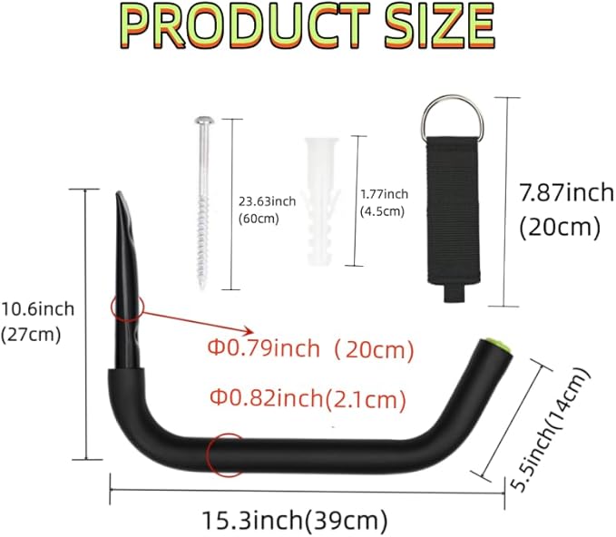 Aweilan Garage Storage Heavy Duty Hooks, 15Inch Jumbo Arm Kayak Rack, Heavy Duty Wall Hooks for Canoe, Ladder, Bicycle, Folding Chairs, Surfboard, Snowboard, Hose and Tools (4 Pack)