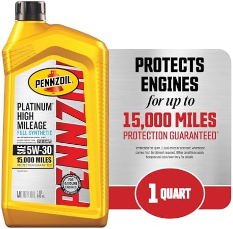 Pennzoil Platinum High Mileage Full Synthetic 5W-30 Motor Oil, 1 Quart (6 Pack)