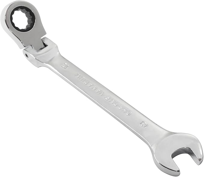 Piutouyar 13mm Flex-Head Ratcheting Wrench, Professional Metric Ratchet Wrench Combination Wrench Box Ended Spanner Tool for Projects Repair(5° Movement and 72 Teeth 12 Point, CR-V)