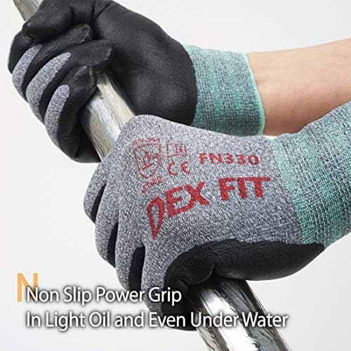 DEX FIT Nitrile Work Gloves FN330, 3D Comfort Fit, Touchscreen Grip Gloves for Warehouse, Construction, Package Handling, Delivery & General Work, Men & Women, Gray, S, 12 Pairs