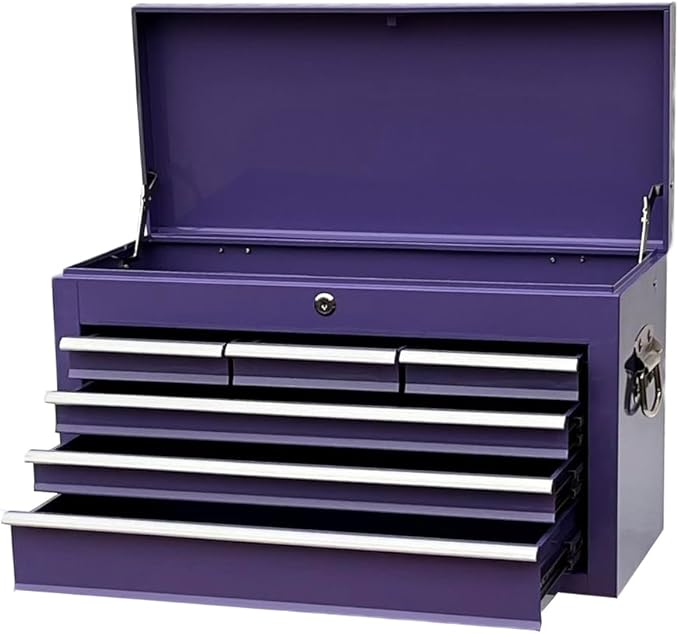 Workington Portable Metal Tool Chest with 6 Drawers, 24" 6-Drawer Tool Chest Cabinet with Ball Bearing Drawer Slides, Steel Tool Storage Box Organizer 4005 Purple