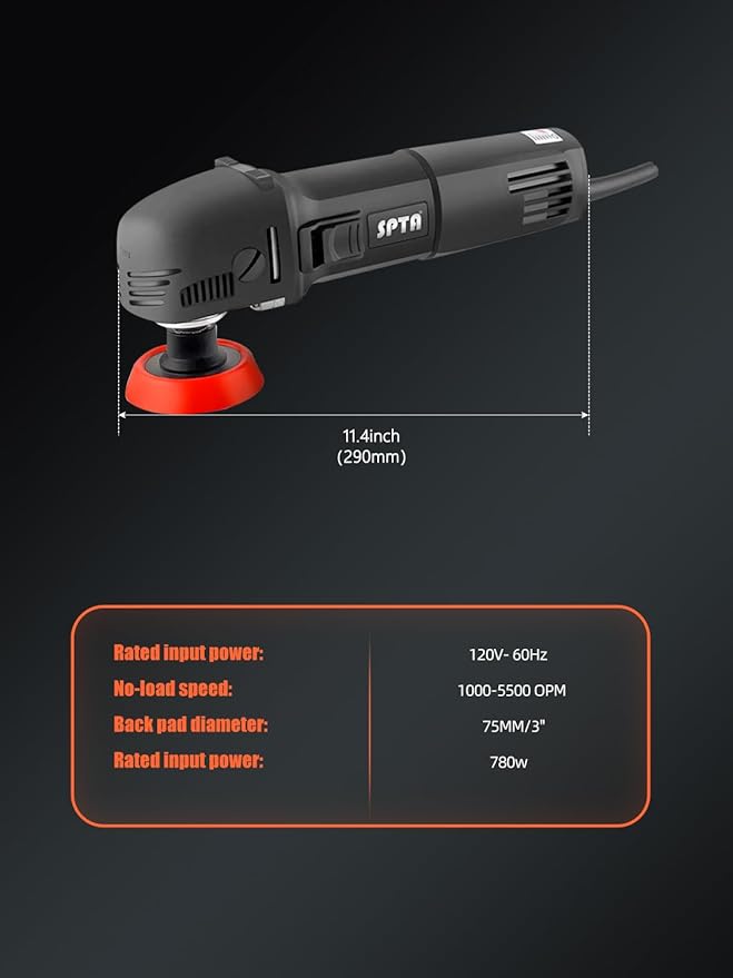 SPTA Mini Polishing Machine Buffer Rotary Polisher Auto Detailing Superpolish with 27Pcs Detail Polishing Pad Mix Size Kit Buffing Pad and 75mm ,100mm,140mm M14 Thread Extension shaft