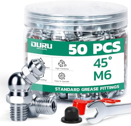 OURU M6 Metric Grease Fittings Kit, 45 Degree with Caps & Wrench(9mm)