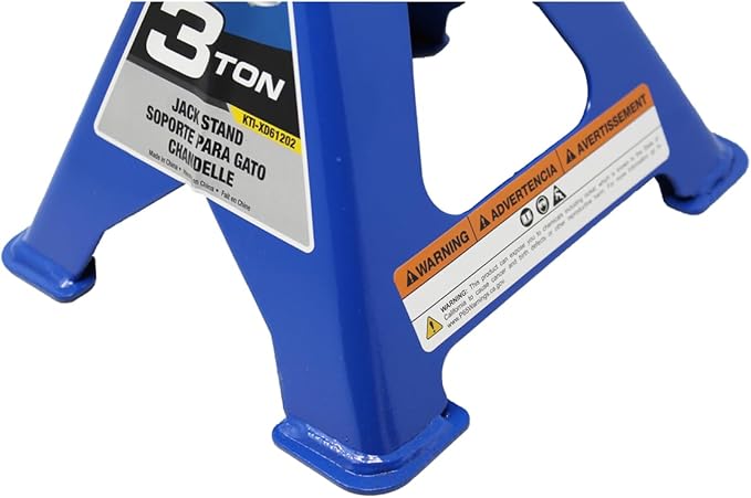 K Tool International XD61202 3 Ton Automotive Jack Stands for Garages, Repair Shops, and DIY, Lightweight, 6,000lbs. Capacity, Heavy Duty Steel Frame, Adjustable Height 10.4"-16.7", Black/Blue, Pair
