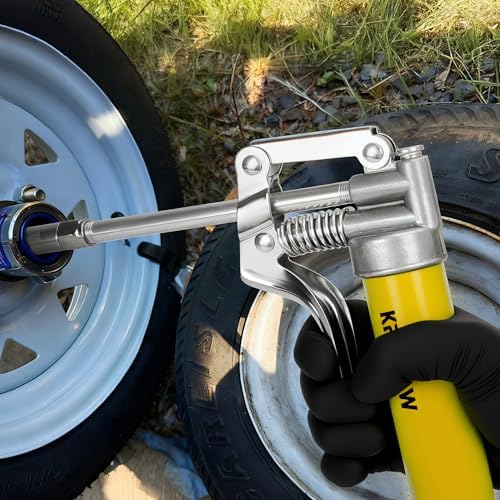 KRETLAW Mini Grease Gun (3000PSI) with Double 3oz Cartridge Grease and 12'' Flex Hose, Reinforced Coupler for Automotive, Yellow