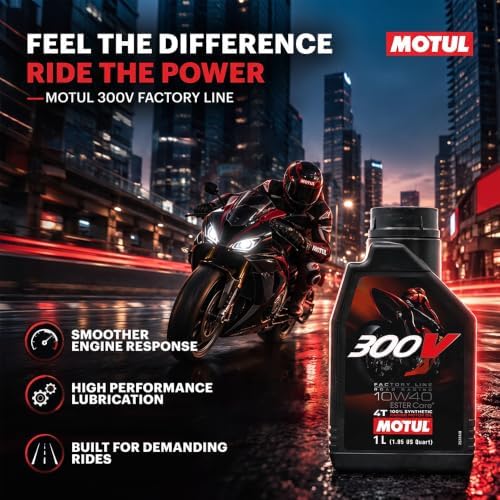 Motul 300V Factory Line Road Racing 10W40 4T Synthetic Racing Motor Oil with ESTER Core® Technology for Maximum Power and Protection 4L (5W40, 1L)