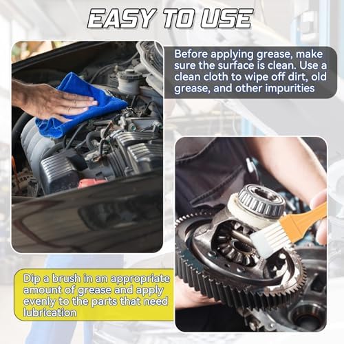 White Lithium Grease, Multi-Purpose Lubricant Lithium Grease with Brush, Garage Door Lubricant for Hinges, Bearings and Gears, Ideal for Marine, Automotive, Industrial, and Household Use