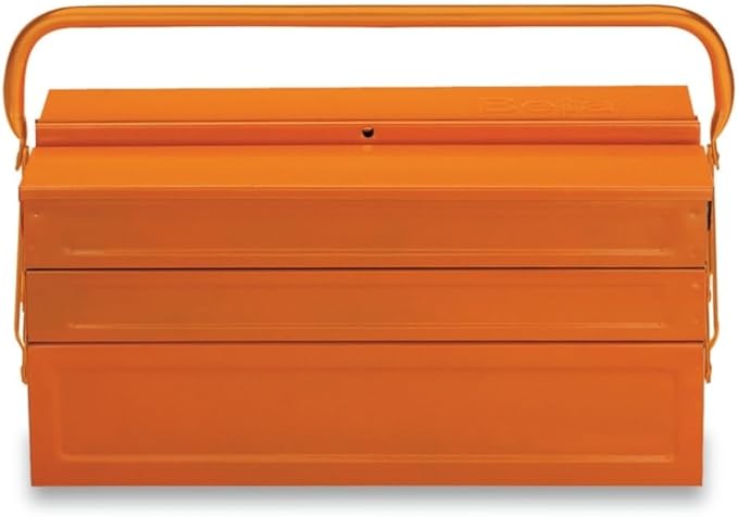 Beta C20 5-Section Cantilever Metal Tool Box | Heavy-Duty Steel Construction, Lockable, 18” Portable Tool Storage with Fold-Down Handle | Orange, 55 lb Capacity