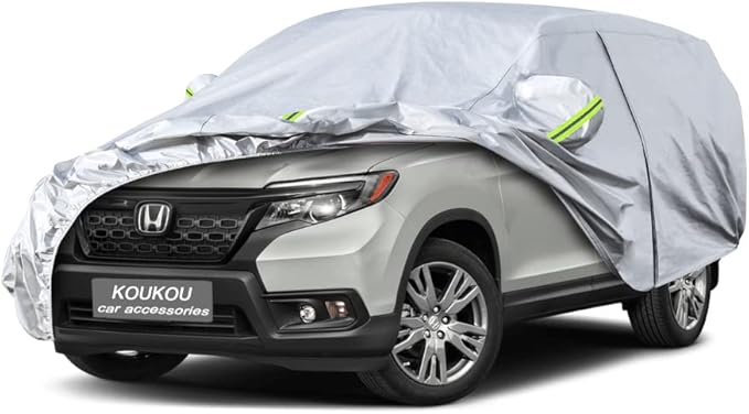 KouKou 6 Layers Car Cover Custom Fit Honda Passport from 2019 to 2025, Waterproof All Weather for Automobiles, Sun Rain Dust Snow Protection. (Ships from US Warehouse, Arrive Within 3-7 Days), Silver