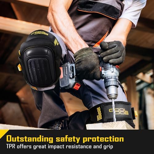 COOLJOB Professional Knee Pads with Heavy Duty Anti-Slip Cap, Comfortable Foam Cushion and Extra Thick Gel Padding for Construction Flooring, Reinforced & Adjustable Straps, Black