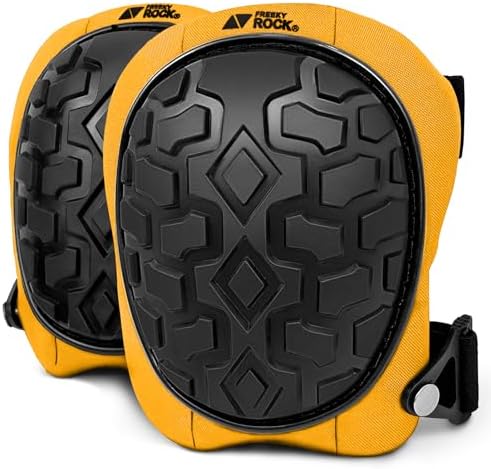 Professional Knee Pads for Work Construction with Heavy Duty Cap Foam Padding Gel Cushion Knee Pads for Men, Comfortable Adjustable Strong Strap, Military Grade Rivet for Flooring Gardening, Yellow