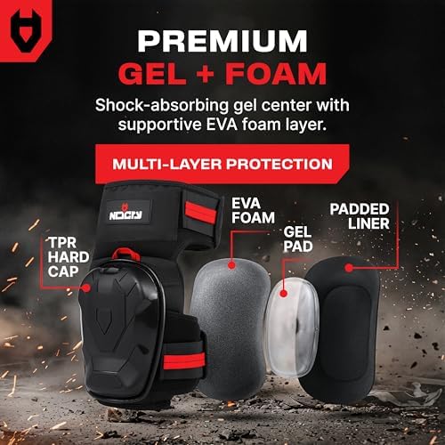 NoCry Professional Work Knee Pads for Men Construction with Ankle Support and Heavy Duty Anti-Slip Cap — Foam Cushion and Extra Thick Gel Padding — Reinforced Thigh & Shin Straps