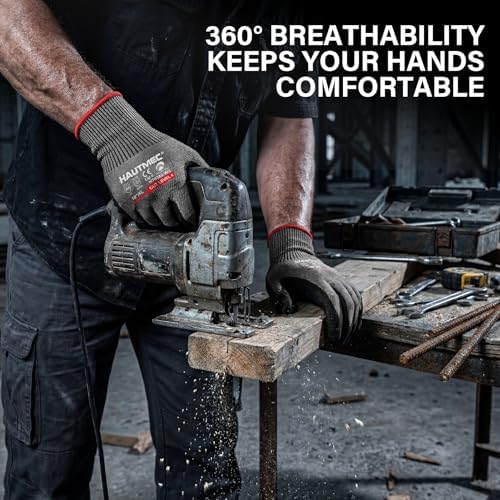 HAUTMEC ANSI A6 Cut Resistant Work Gloves for Men Women, EN388 4X42F Cutting Proof Gloves, Breathable 13-Gauge HPPE, Nitrile Coated, Touchscreen, Reinforced Thumb Saddle for Construction/Auto(XXL)