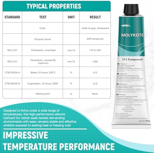 Molykote 111 Compound Valve Lubricant and Sealant 150g 5.3oz, Silicone Grease for O-Rings, Plug Valves, Seal & Protect Rubber & Plastic Components, Water Resistant, Low Volatility