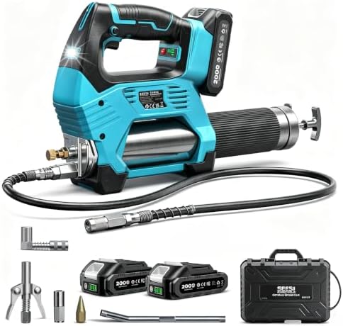 Seesii 12000PSI Electric Grease Gun Cordless, 3 Speed Control, 2 Batteries