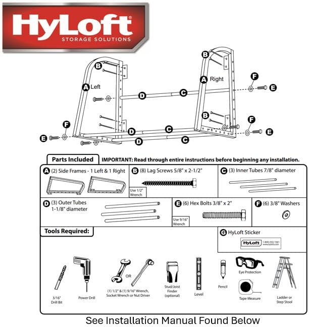 HyLoft Model 01012 Tire-Loft Multi Tire Storage System Rack, Adjustable Width of 36 Inches to 48 Inches, Holds Up To 375 Pounds, Red