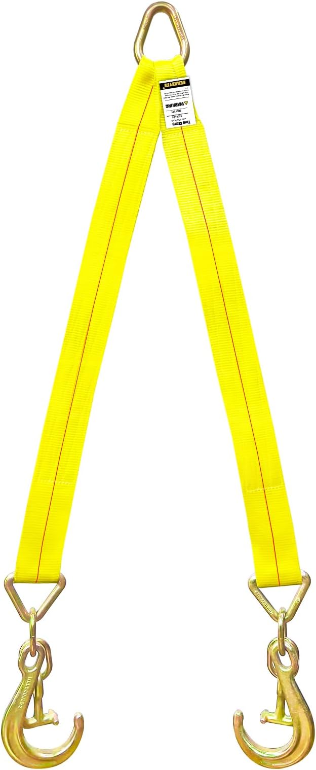 Tow Straps V Bridle, 3" x 36" Recovery V-Strap with 8" J Hooks and T-J Hooks, 5400LBS J Hook and Mini Datsun Recovery Bridle, Recovery Tow Car Strap Hook for Wrecker, Rollback, Car Haul