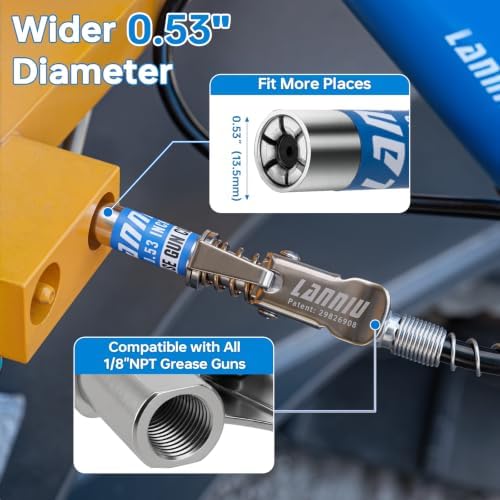 Lever Grease Gun Kit: 0.53" Coupler, 90° Adapter & 18" Flex Hose