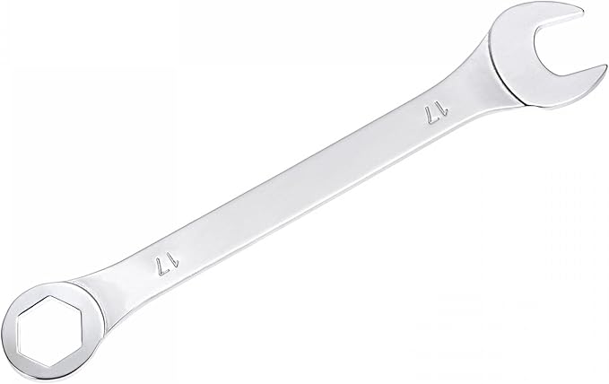 uxcell Thin Combination Wrench with Offset 6-Point End and Angled Open End, Metric Mirror-Chrome Plated High Carbon Steel, for Household Repairs, 17mm