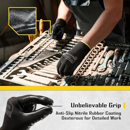 COOLJOB 10/20 Pair Safety Work Gloves for Men Women Non-slip, Nitrile Rubber Coated Working Garden Yard Gloves Bulk with Grip