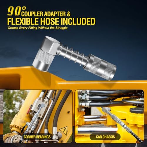 Grease Gun Kit 7000 PSI 14oz with Dual Hoses and 90° Adapter