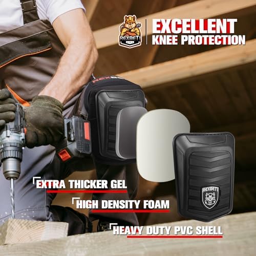 REXBETI Knee Pads for Men, Anti-slip Construction Gel Knee Pads for Work