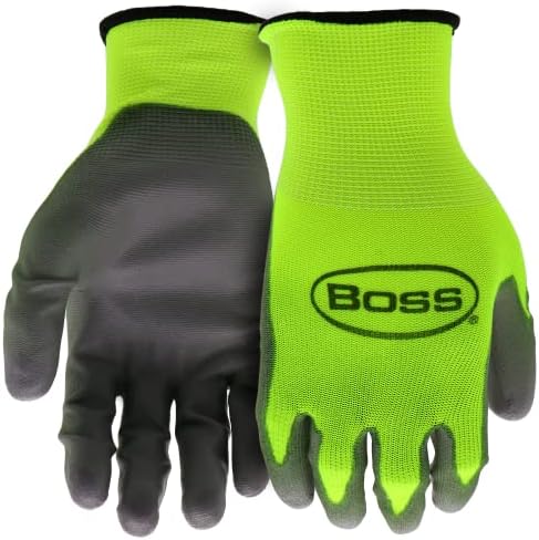 Boss Men's High Visibility Nitrile Coated Work Gloves, 5-Pack, High Dexterity, Enhanced Grip, Abrasion Resistant, Water Resistant, Large, Green/Black, (B31211-L5P)