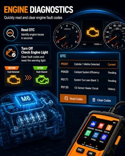 OBD2 Scanner M6,Car OBDII Diagnostic Code Reader (Orange)