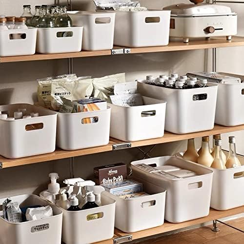 Set Of 6 Plastic Storage Bins,Versatile Kitchen Pantry Organization and Storage,for Plastic Storage Container Under Bed,Under Sink Bathroom Organizer (White, 6 Pack Small
