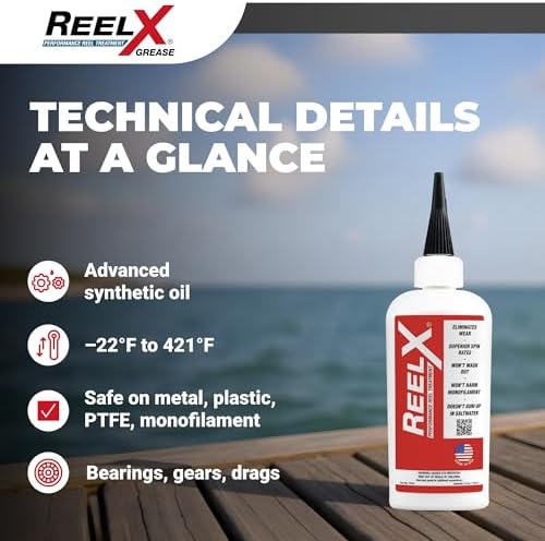 ReelX Fishing Reel Lubricant, Extreme-Pressure Anti-Corrosion Oil for Bearings, Spinning, Baitcasting, Spincast, Fly, Trolling & Electric Reels, Smooth Casting Saltwater Freshwater Protection, 4 oz
