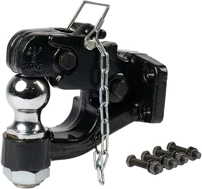 Mytee Products Pintle Hitch with 2 Inch Trailer Ball, 8 Ton Combination Hitch with Mounting Kit | Bolt On Adjustable Pintle Hook Ball Combo - Powder-Coated, Heavy-Duty